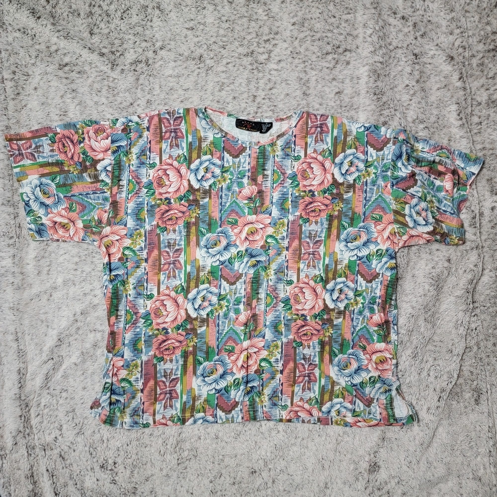 Vintage Floral Top with Shoulder Pads,  3X, Truly Yours Sport